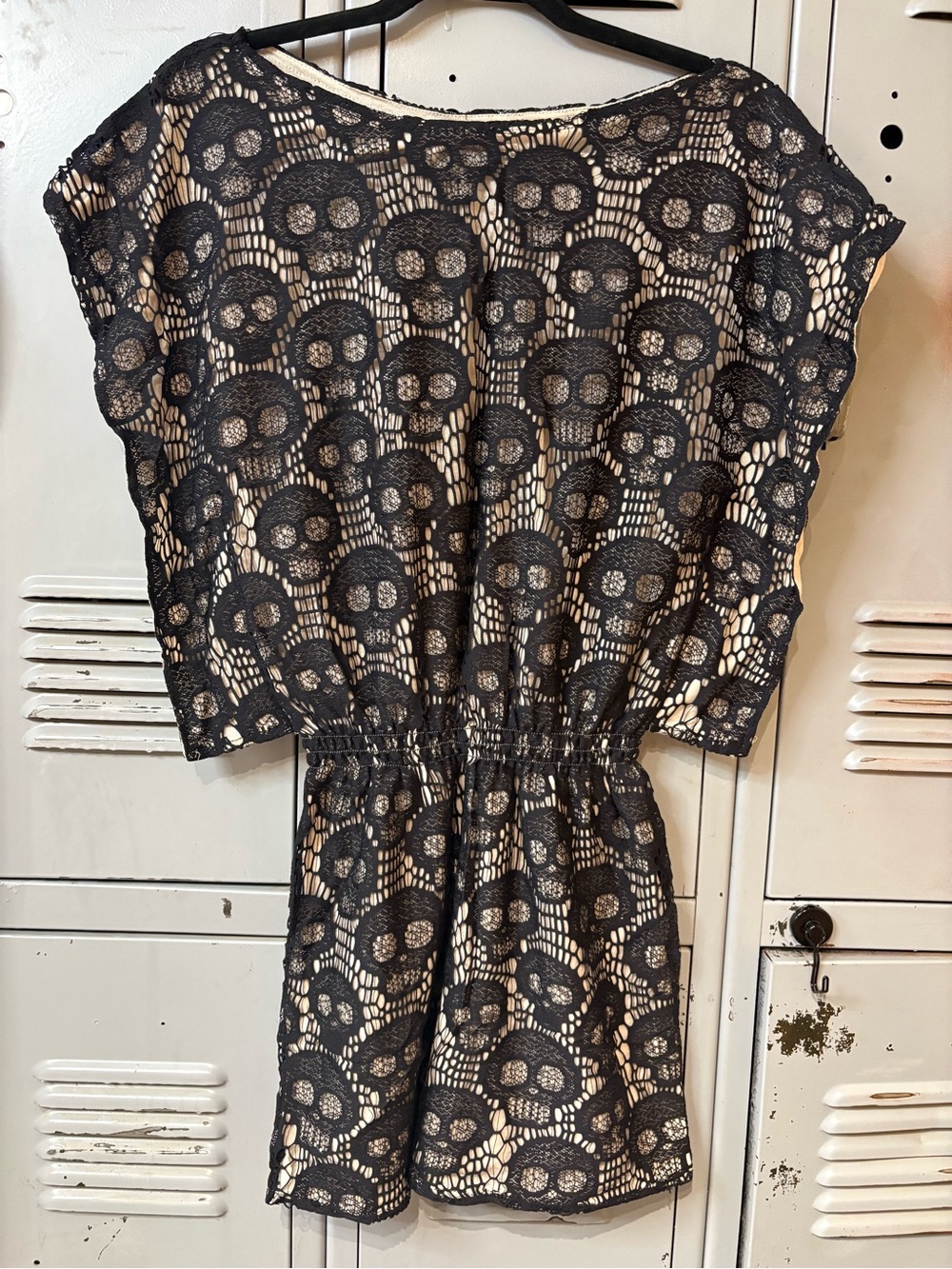 Chelsea & Violet Lace Skull Mini Dress with Tunic Top Sleeves